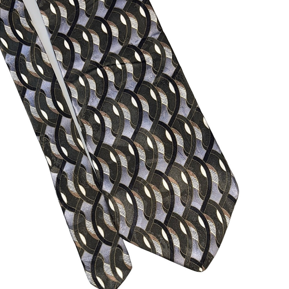 Vintage Silk Oleg Cassini Black and Gray Geometric Tie 56”